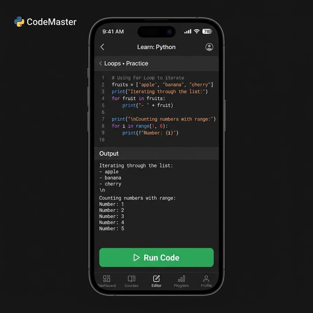 Mobile Code Editor Interface